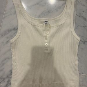 Ribbed Henley Neck Cropped Tank Top